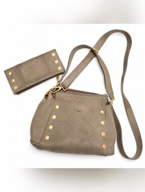 Hammitt Taupe Leather Crossbody Bag with Gold Studs And Wallet Set